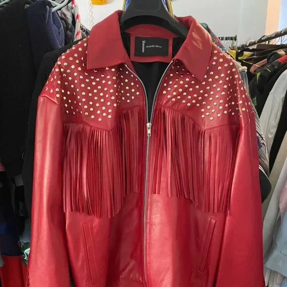 RICARDO SECO NYFW CENSUS FW21 / OVERSIZED RED SHEEP LEATHER JACKET